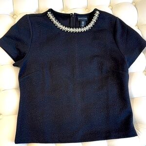 Elegant Black Top with Pearl Detail